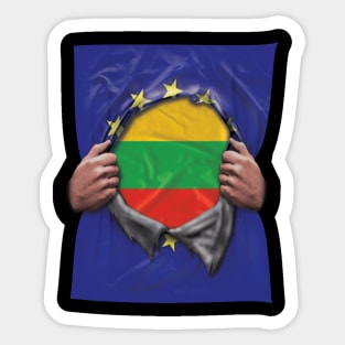 Lithuania Flag European Union Flag Ripped Open - Gift for Lithuanian From Lithuania Sticker